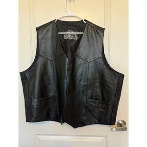 Leather King Mens Black Leather Vest Size 60 Biker Motorcycle